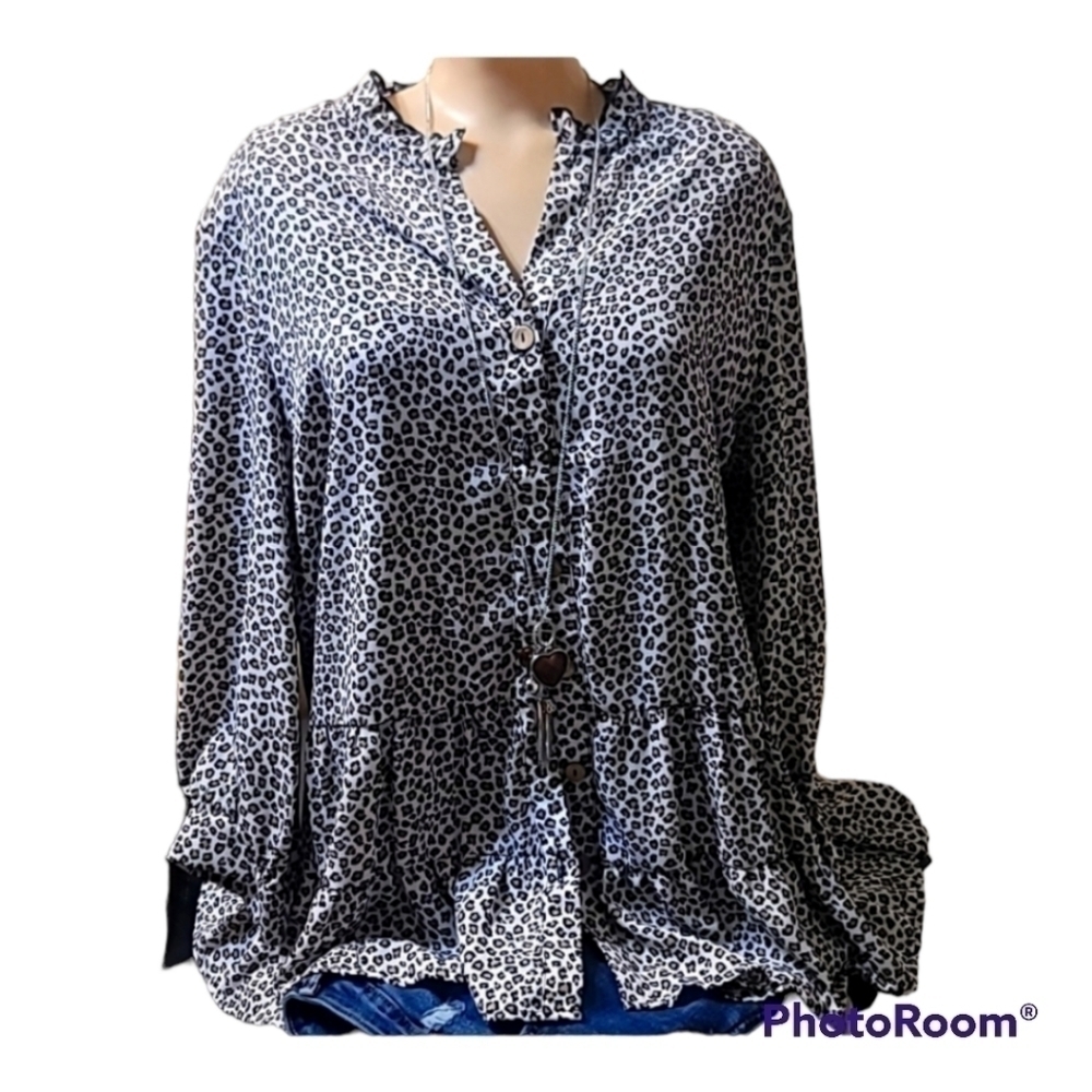 Good Day Women's Animal Print Baby Doll Button-Up Blouse